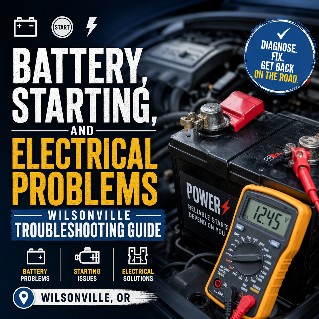 Mechanic testing a car battery and electrical system in a Wilsonville troubleshooting guide