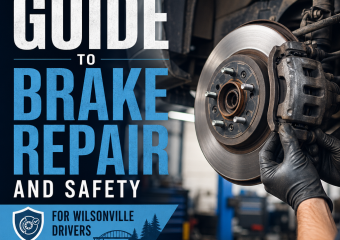 Mechanic inspecting brake repair on a car for safer driving and improved performance