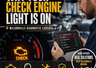 Mechanic diagnosing a car’s check engine light in an auto repair shop in Wilsonville