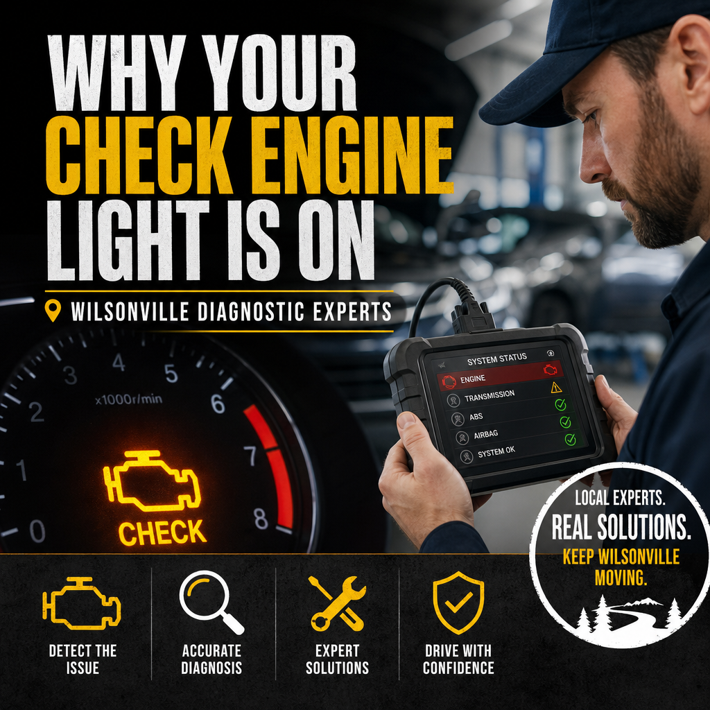 Mechanic diagnosing a car’s check engine light in an auto repair shop in Wilsonville